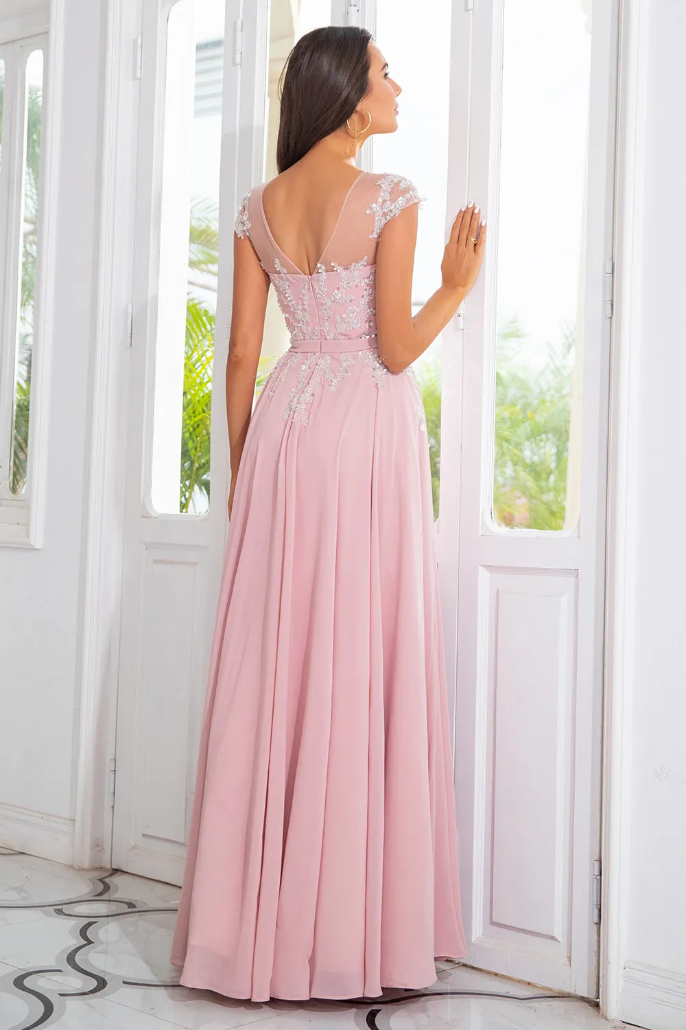Pink Beaded Chiffon Mother of the Bride Dress sold by Zapaka product image thumbnail 2