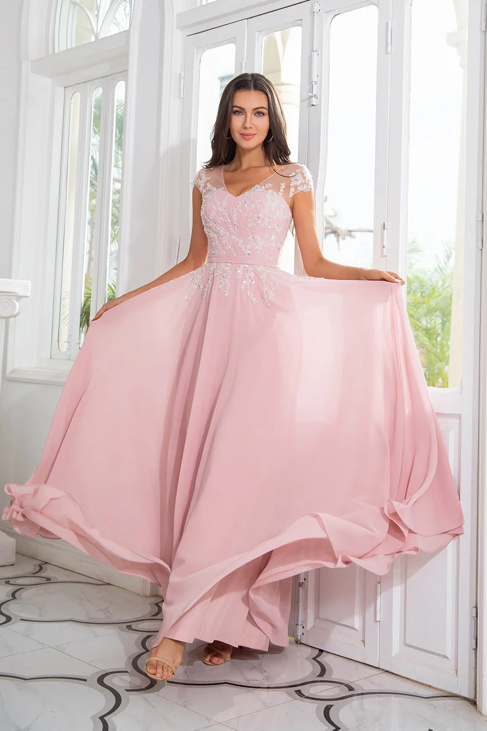 Pink Beaded Chiffon Mother of the Bride Dress sold by Zapaka product image thumbnail 3
