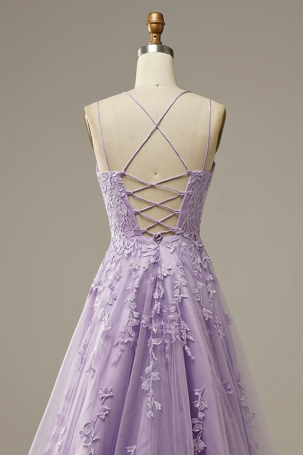 A-Line Purple Spaghetti Straps Long Prom Dress with Appliques sold by Zapaka product image thumbnail 4