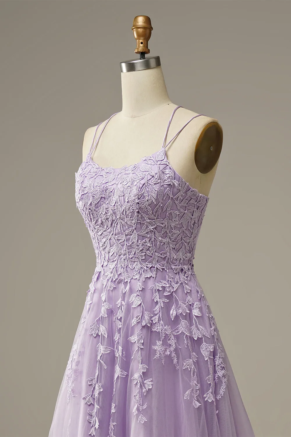 A-Line Purple Spaghetti Straps Long Prom Dress with Appliques sold by Zapaka product image thumbnail 3