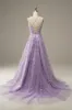 A-Line Purple Spaghetti Straps Long Prom Dress with Appliques sold by Zapaka