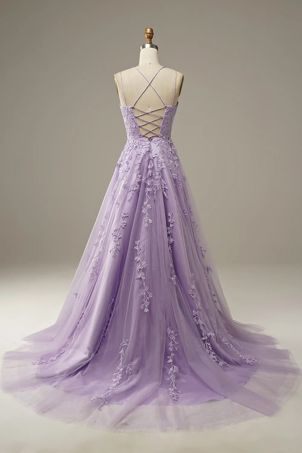 A-Line Purple Spaghetti Straps Long Prom Dress with Appliques sold by Zapaka product image thumbnail 2