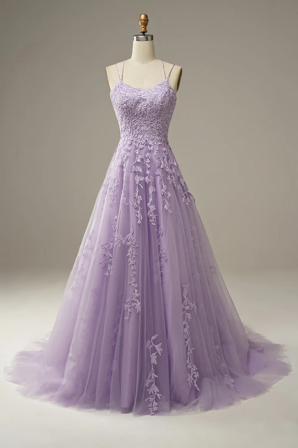 A-Line Purple Spaghetti Straps Long Prom Dress with Appliques sold by Zapaka