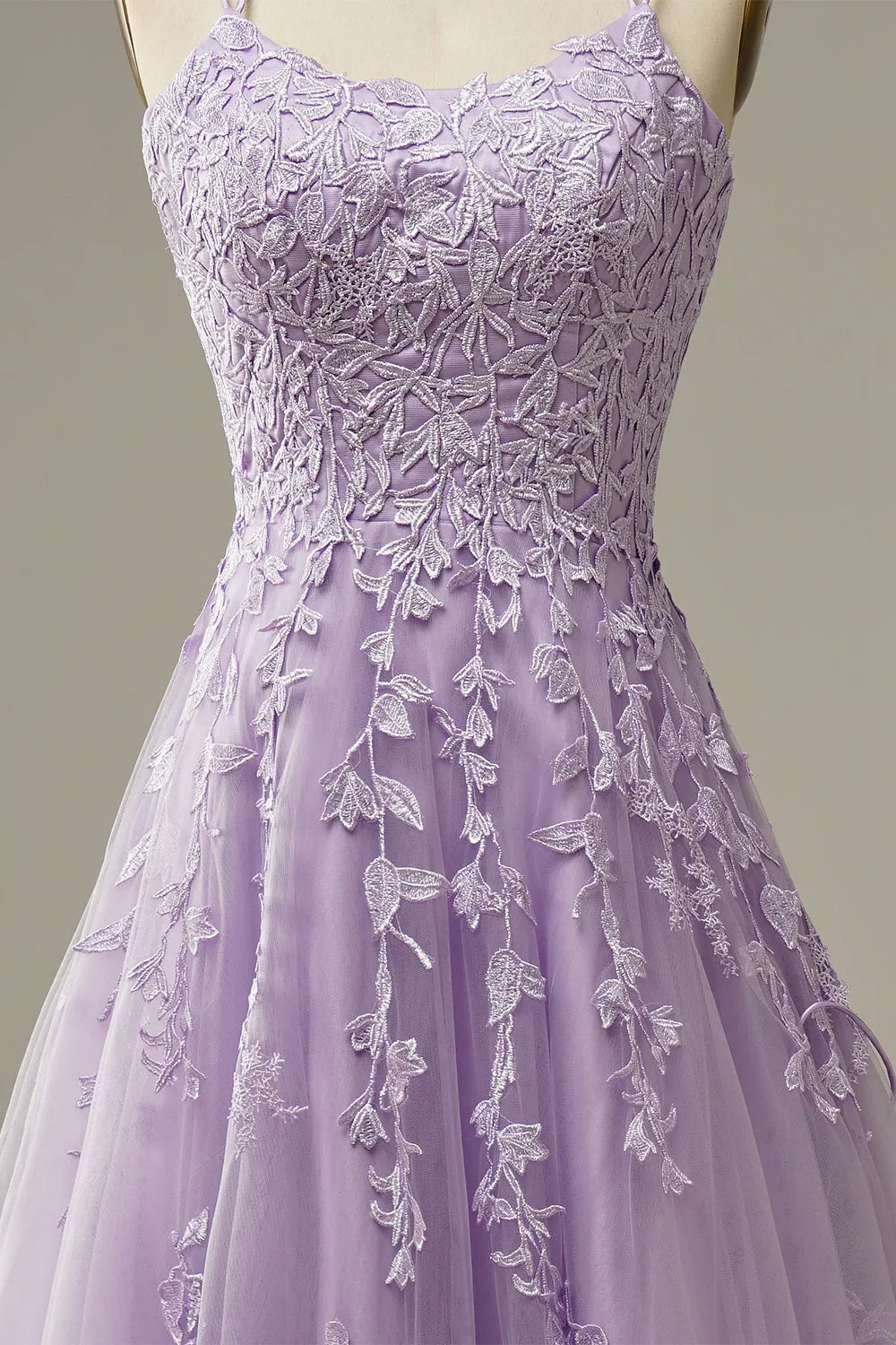 A-Line Purple Spaghetti Straps Long Prom Dress with Appliques sold by Zapaka product image thumbnail 5