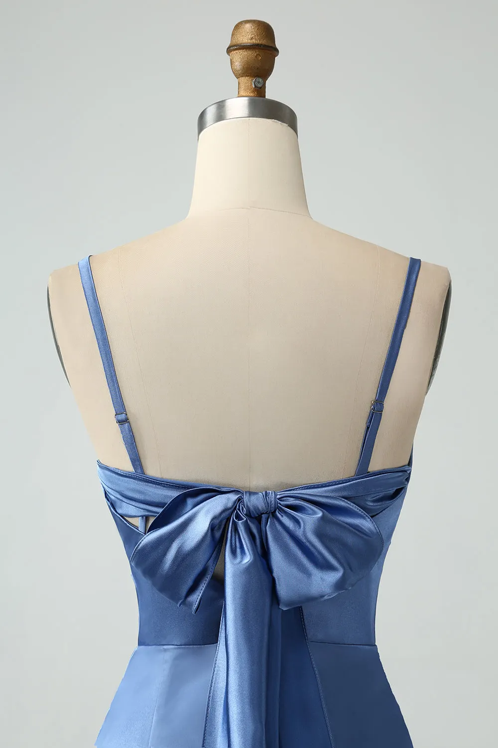 Grey Blue Mermaid Spaghetti Straps Long Satin Bridesmaid Dress with Slit sold by Zapaka product image thumbnail 5