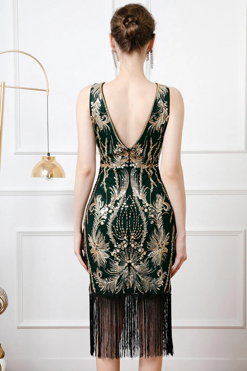 Sparkly Dark Green Sequins 1920s Gatsby Dress with Fringes sold by Zapaka product image thumbnail 2