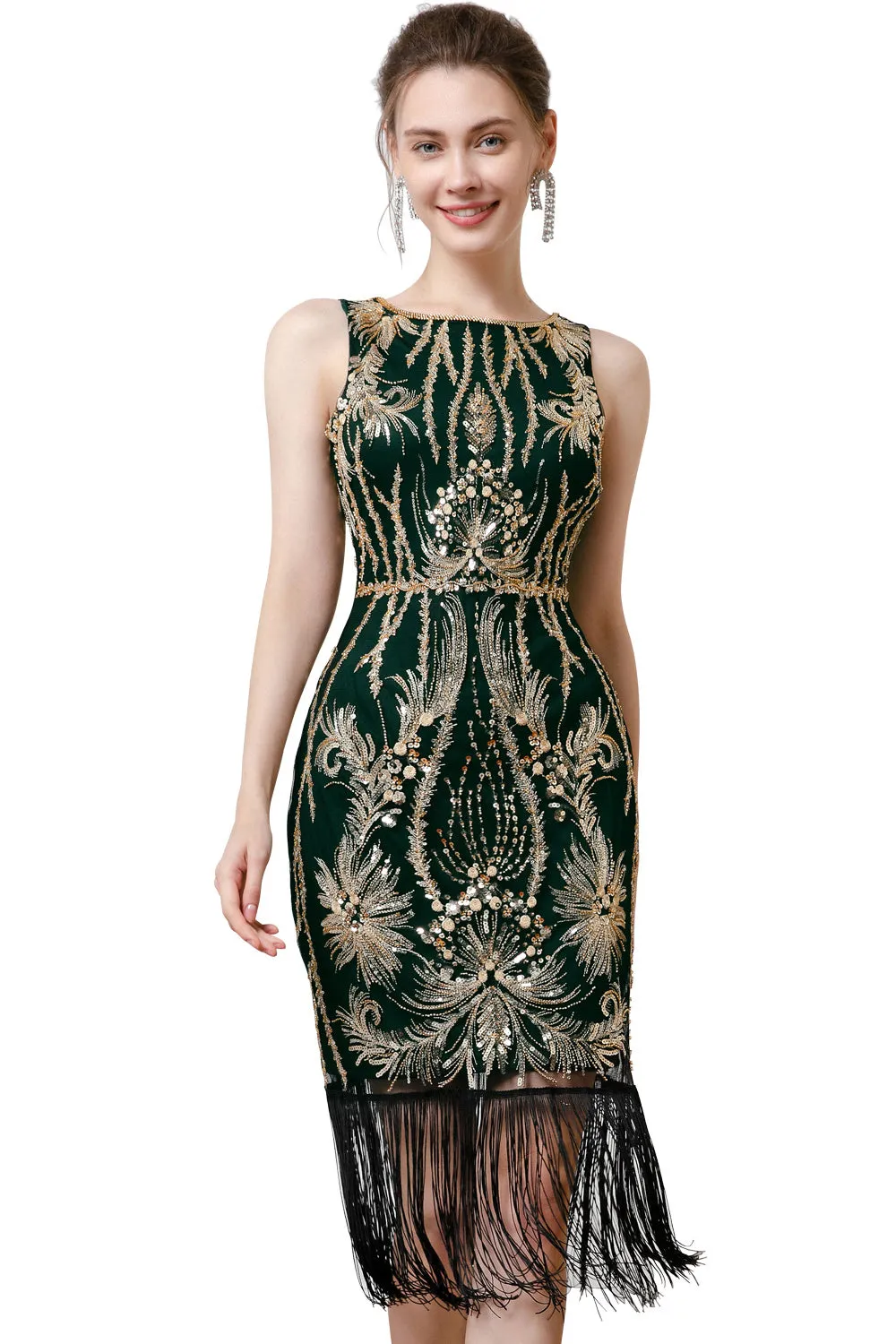 Sparkly Dark Green Sequins 1920s Gatsby Dress with Fringes sold by Zapaka product image thumbnail 3