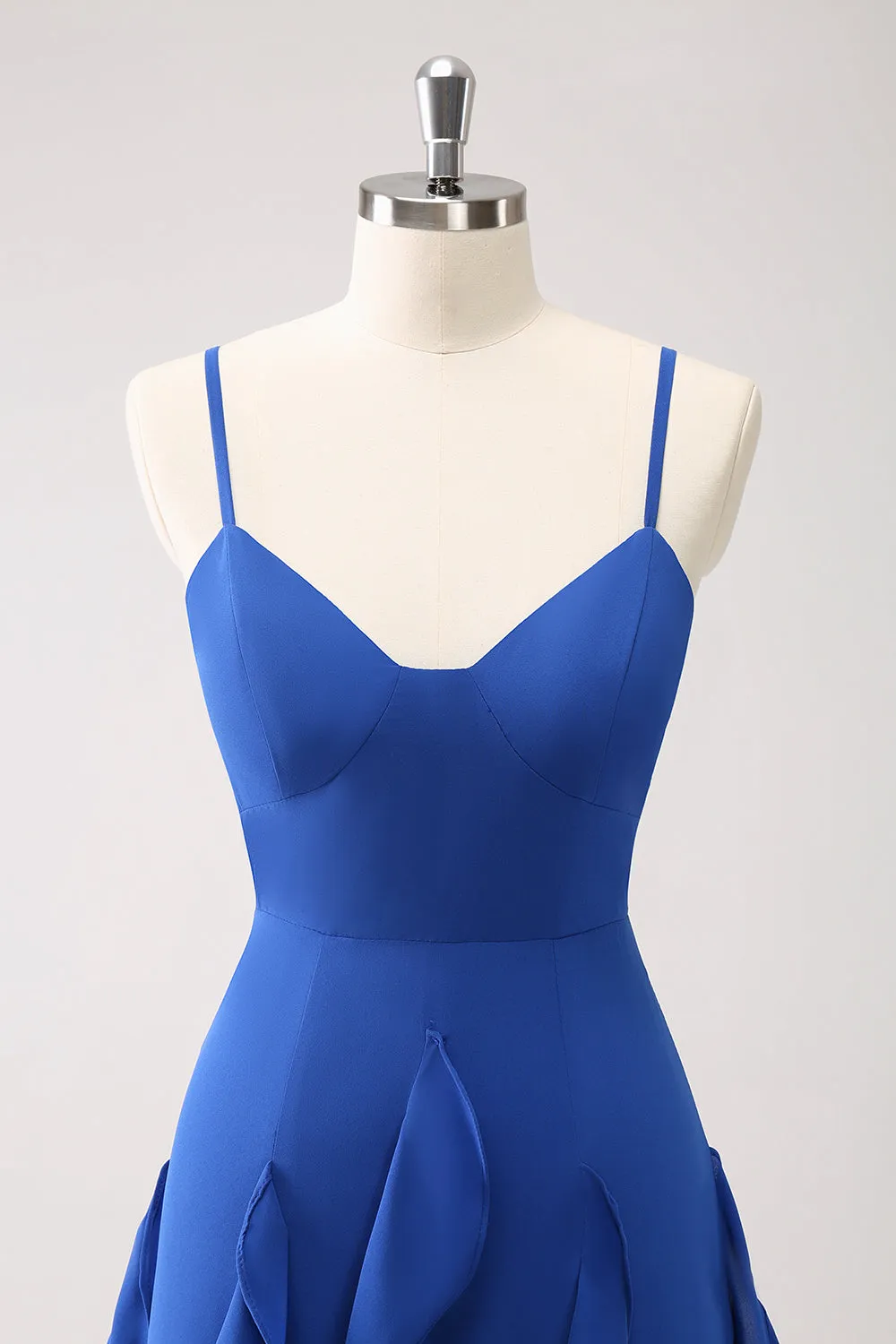 A-Line Dark Blue Spaghetti Straps Bridesmaid Dress with Ruffles sold by Zapaka product image thumbnail 4