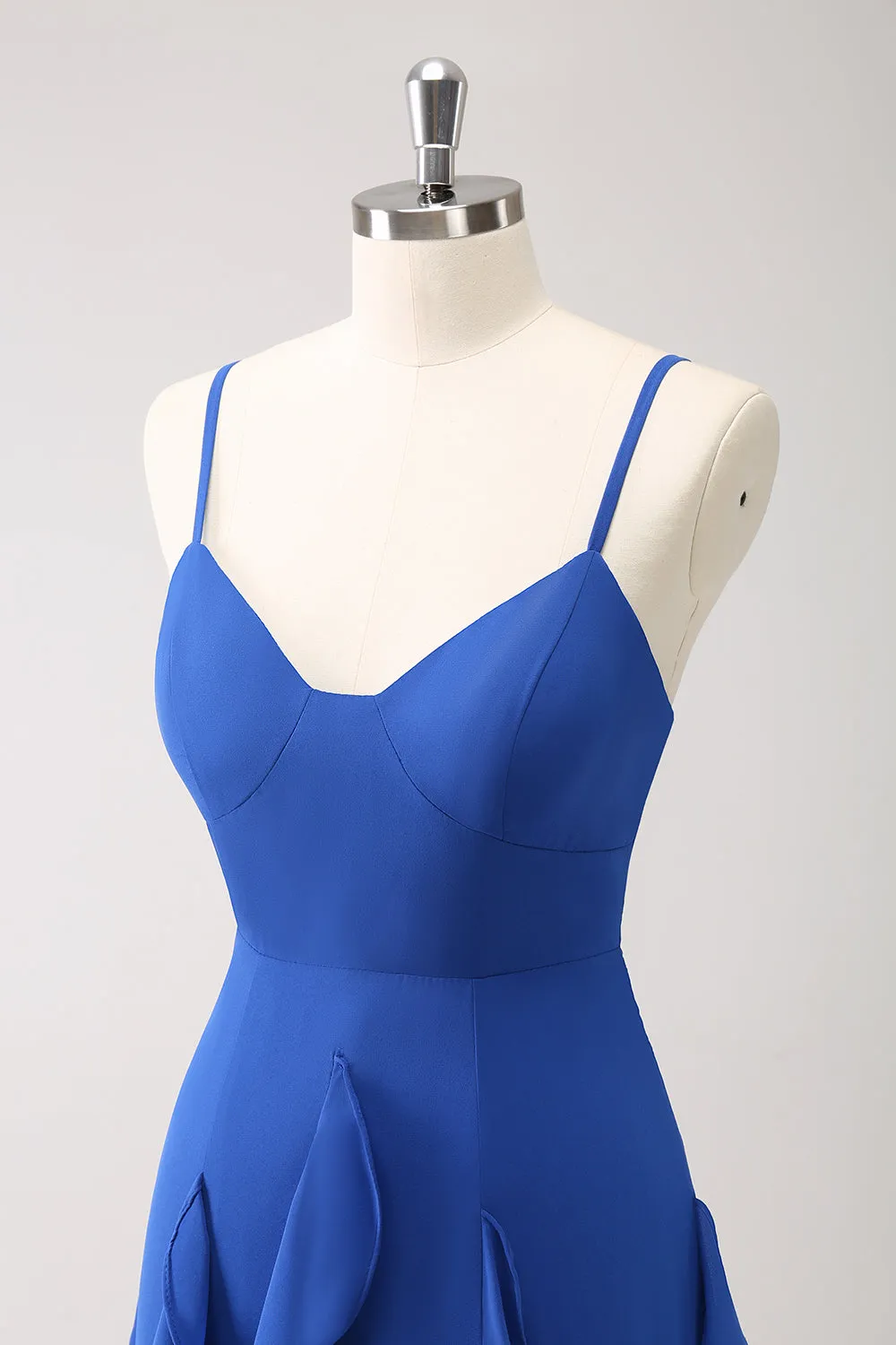 A-Line Dark Blue Spaghetti Straps Bridesmaid Dress with Ruffles sold by Zapaka product image thumbnail 5