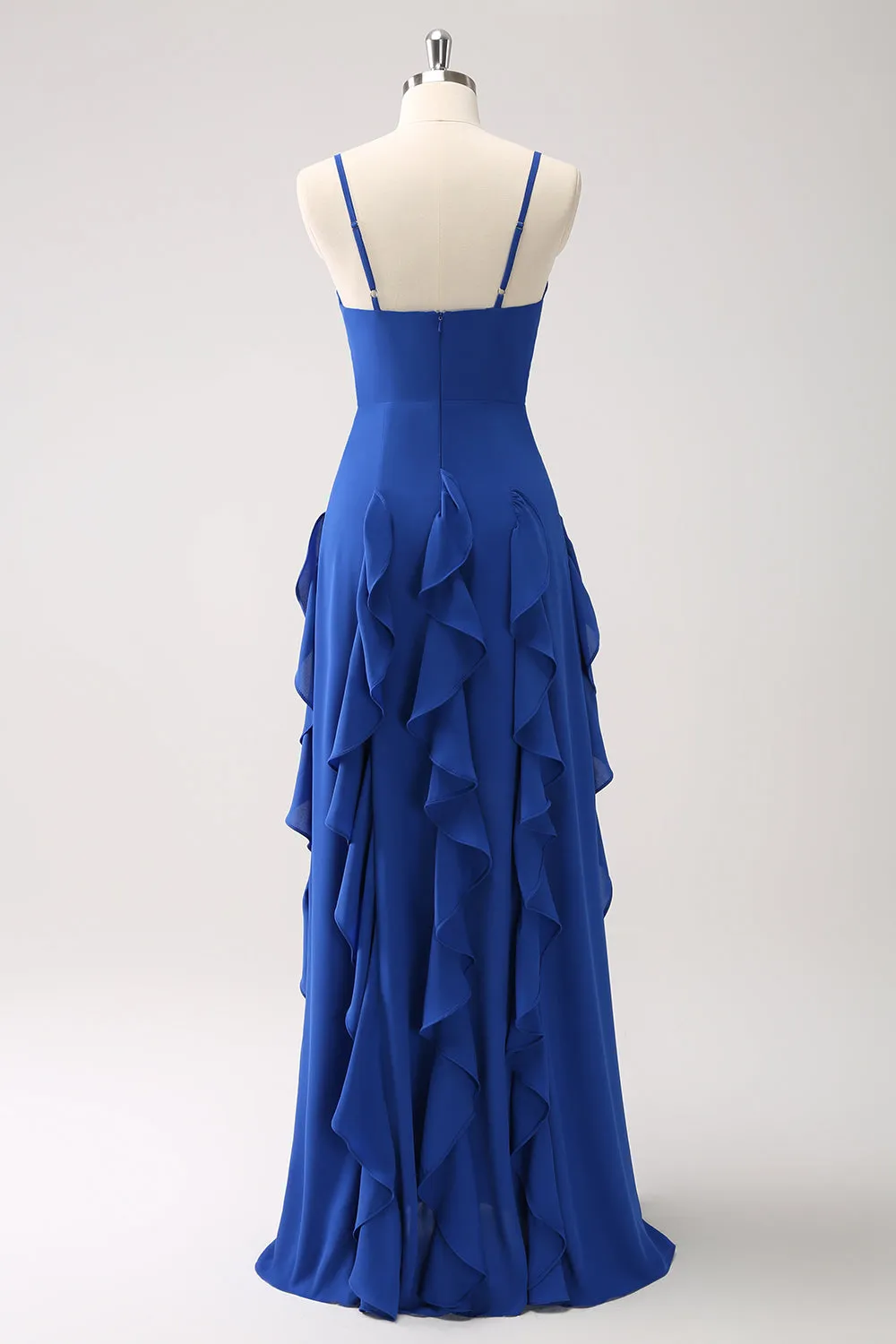 A-Line Dark Blue Spaghetti Straps Bridesmaid Dress with Ruffles sold by Zapaka product image thumbnail 2