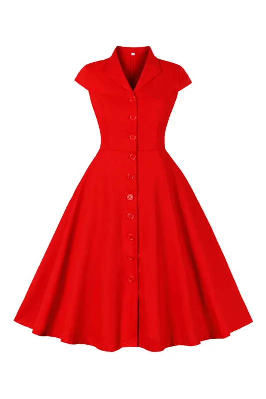 Red V Neck 1950s Dress With Short Sleeves sold by Zapaka