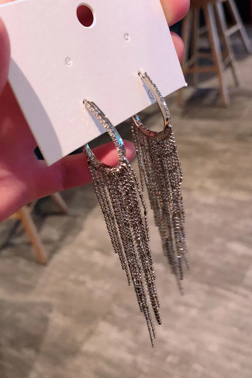 Rhinestone Tassel Long Earrings sold by Zapaka product image thumbnail 2