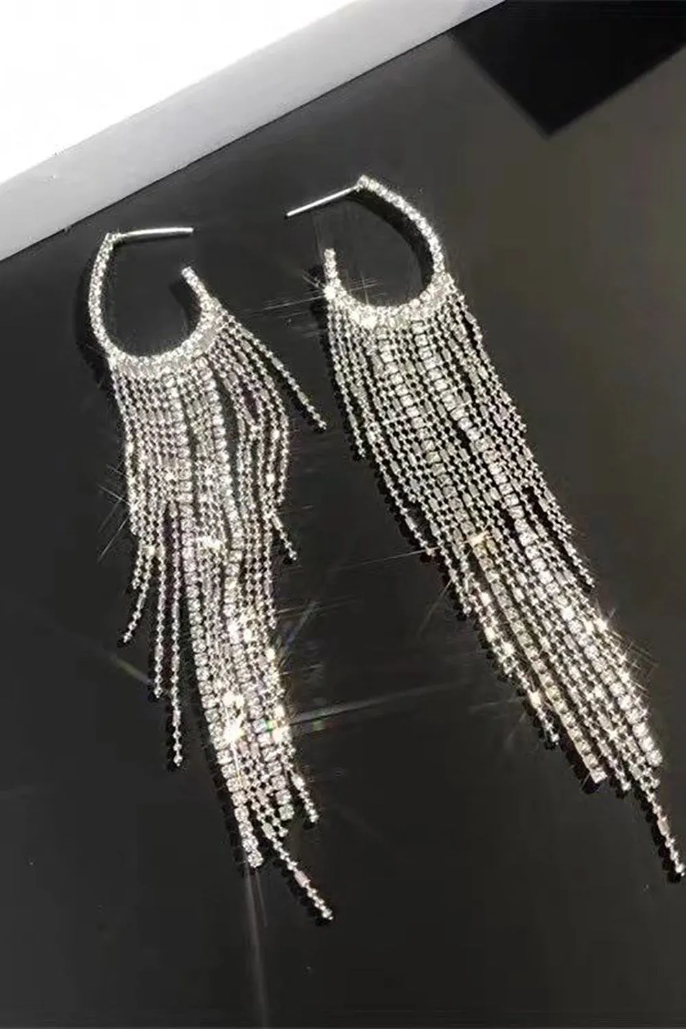 Rhinestone Tassel Long Earrings sold by Zapaka
