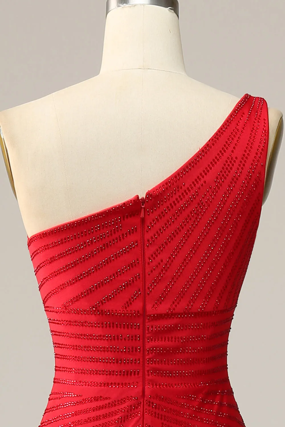 Mermaid One Shoulder Red Long Prom Dress with Beading sold by Zapaka product image thumbnail 5