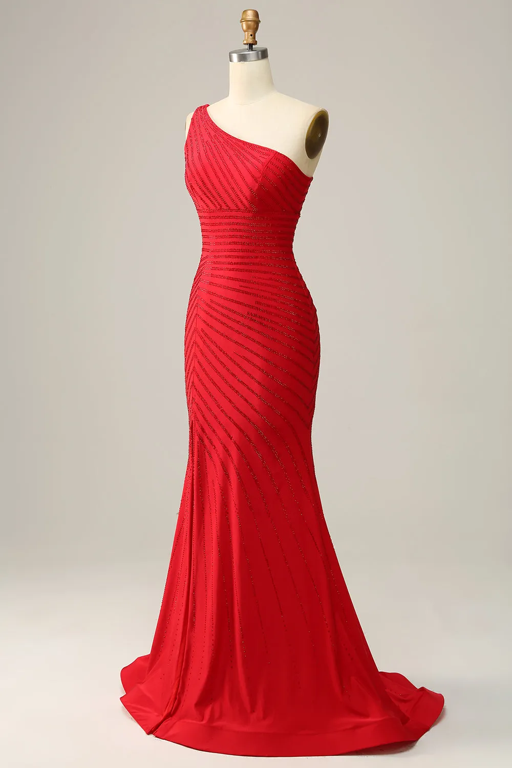 Mermaid One Shoulder Red Long Prom Dress with Beading sold by Zapaka product image thumbnail 3
