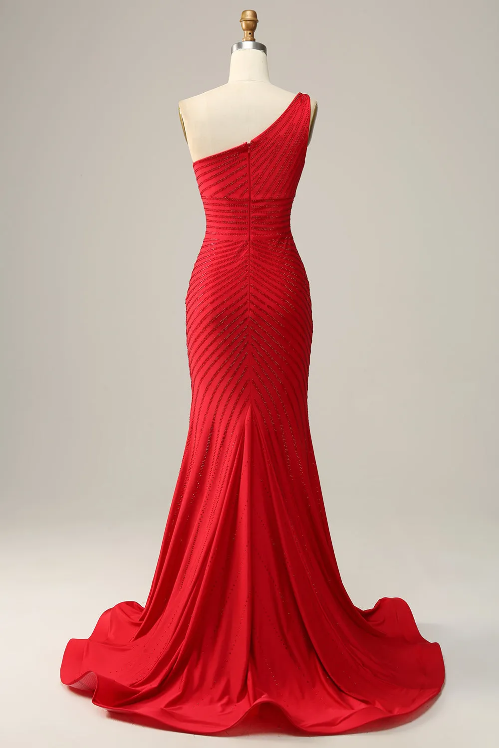 Mermaid One Shoulder Red Long Prom Dress with Beading sold by Zapaka product image thumbnail 2
