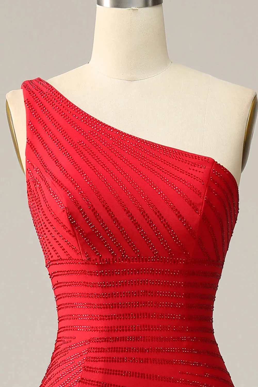 Mermaid One Shoulder Red Long Prom Dress with Beading sold by Zapaka product image thumbnail 4
