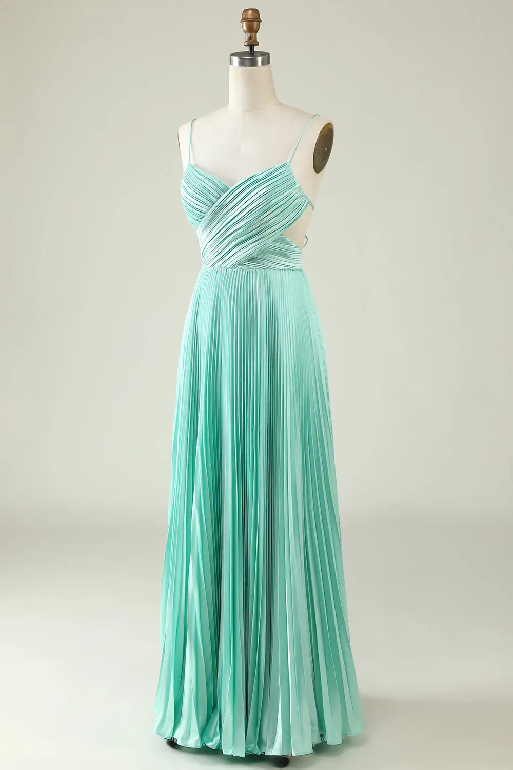 Mint Green Pleated Long Bridesmaid Dress sold by Zapaka product image thumbnail 3