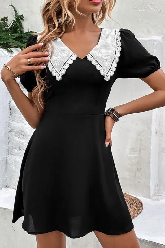 Black Short Sleeves V Neck Summer Dress sold by Zapaka