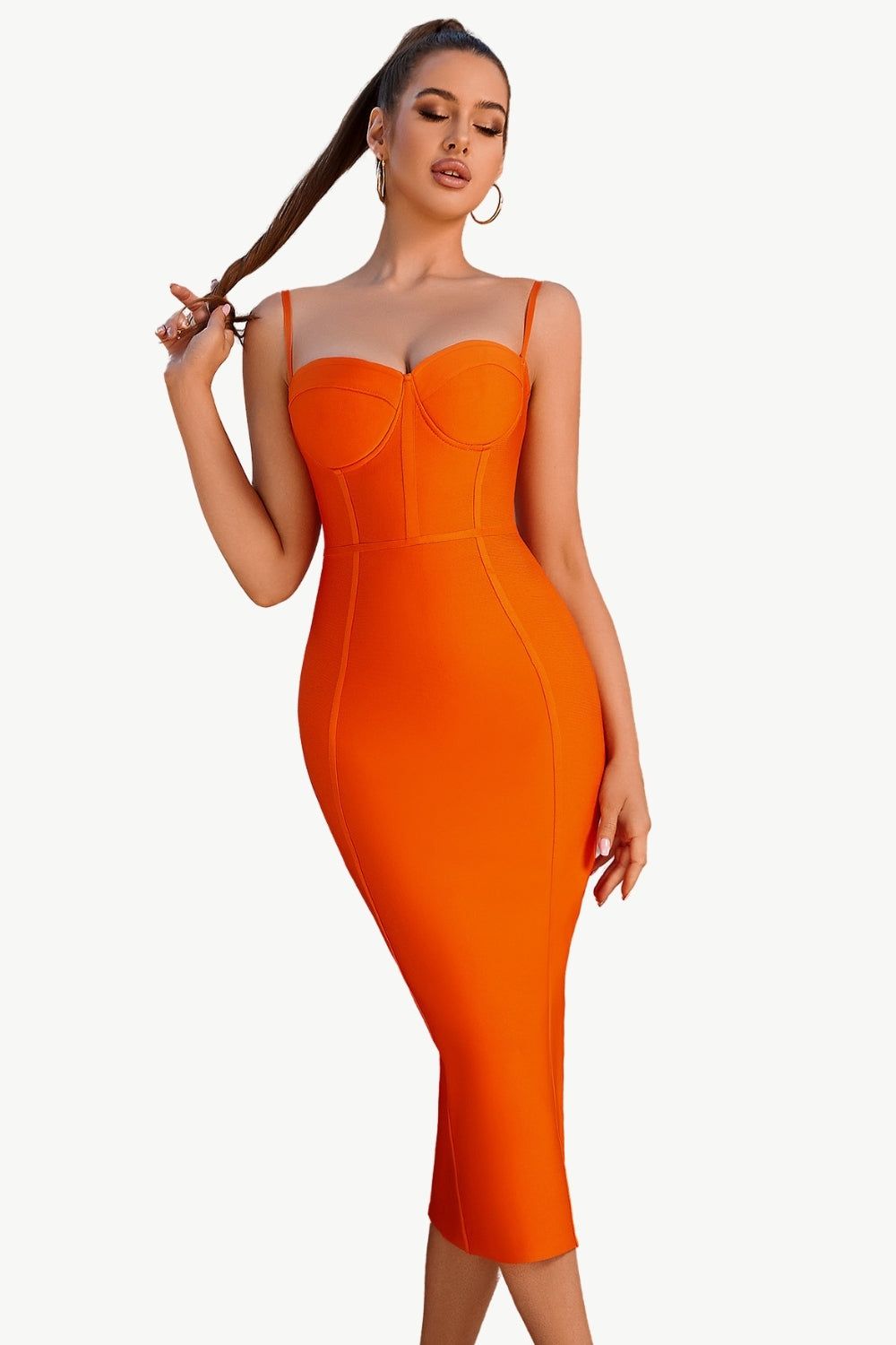 Orange Spaghetti Straps Bodycon Cocktail Dress sold by Zapaka product image thumbnail 4