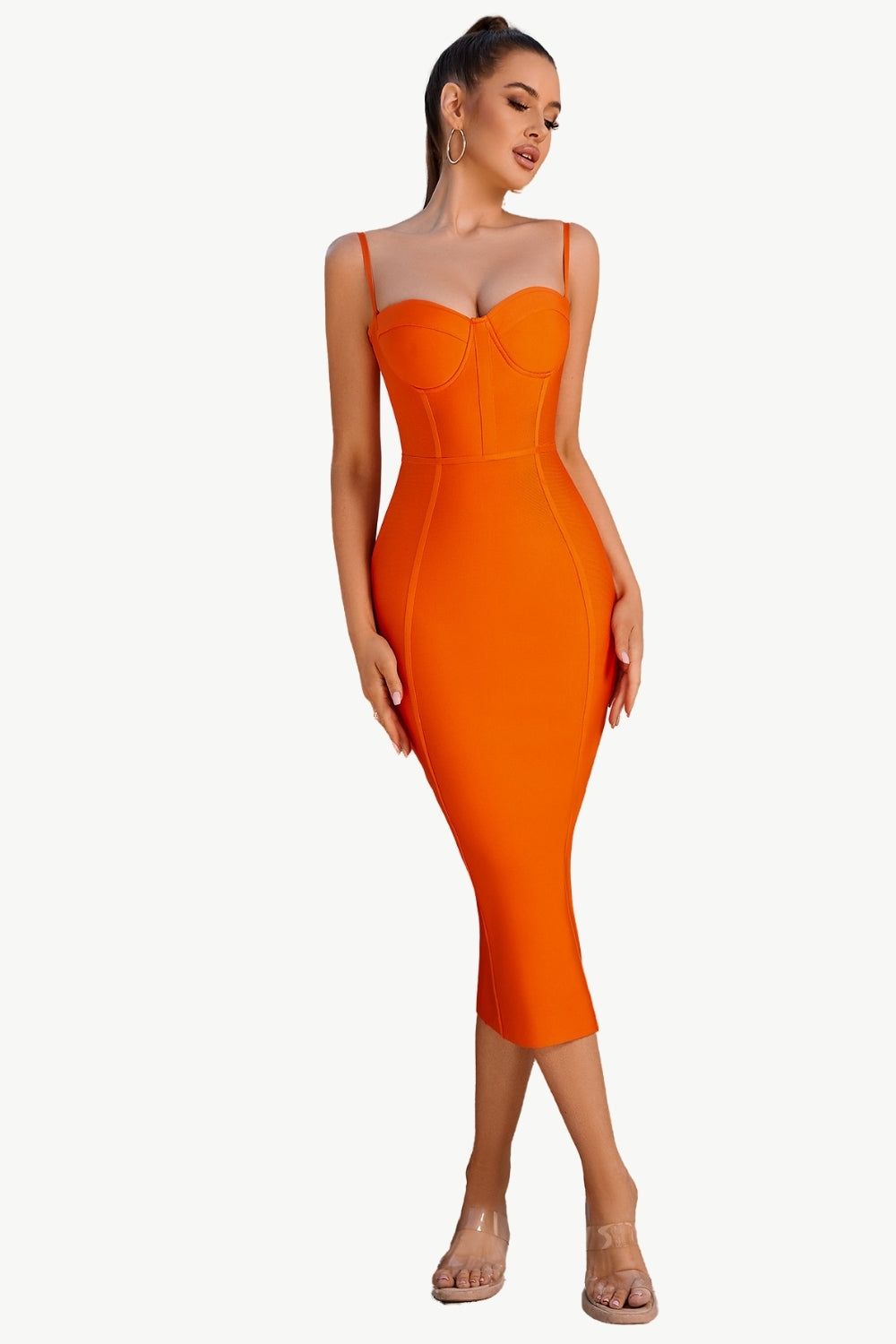 Orange Spaghetti Straps Bodycon Cocktail Dress sold by Zapaka