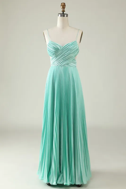 Mint Green Pleated Long Bridesmaid Dress sold by Zapaka