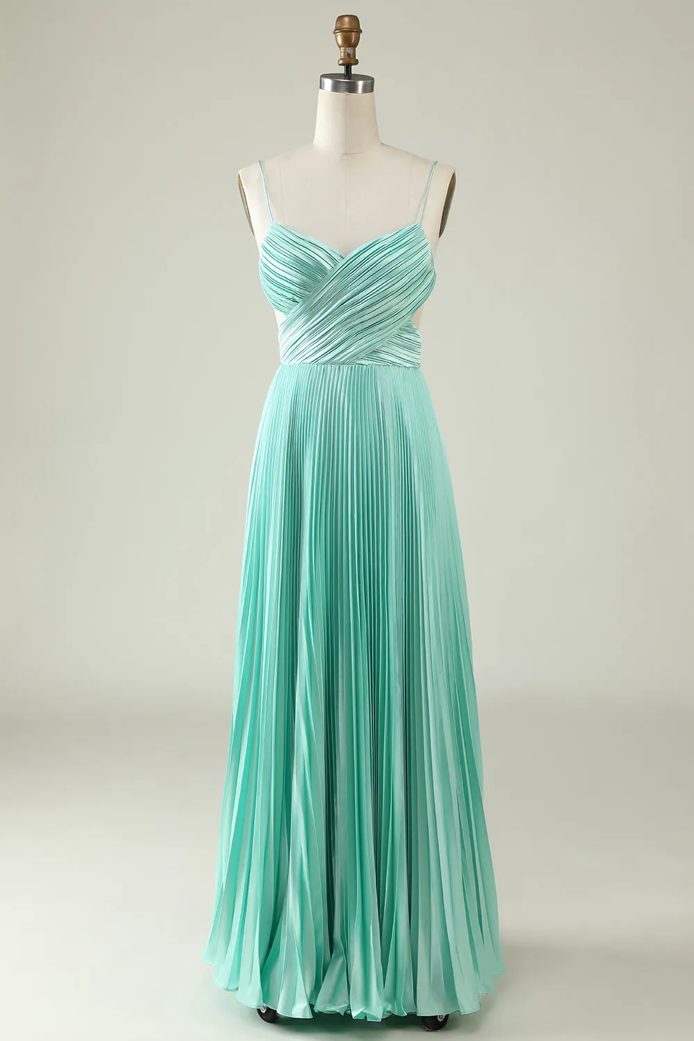 Mint Green Pleated Long Bridesmaid Dress sold by Zapaka