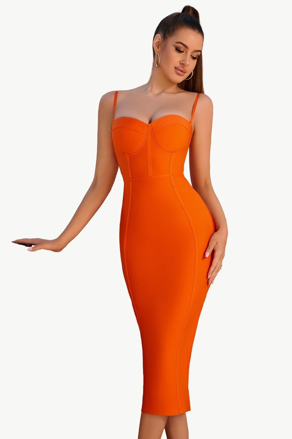 Orange Spaghetti Straps Bodycon Cocktail Dress sold by Zapaka product image thumbnail 3
