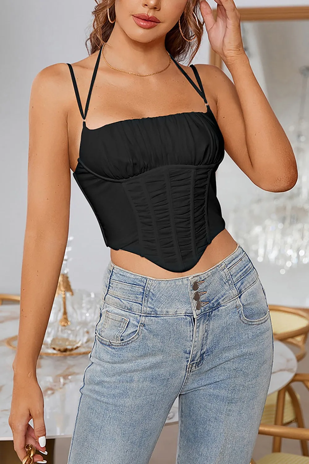 Black Spaghetti Straps Corset Top sold by Zapaka product image thumbnail 3