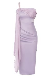 Lilac One Shoulder Bodycon Cocktail Dress with Ruffles sold by Zapaka