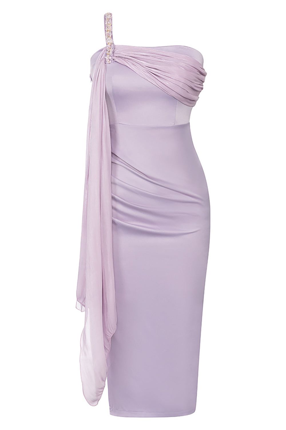 Lilac One Shoulder Bodycon Cocktail Dress with Ruffles sold by Zapaka product image thumbnail 5