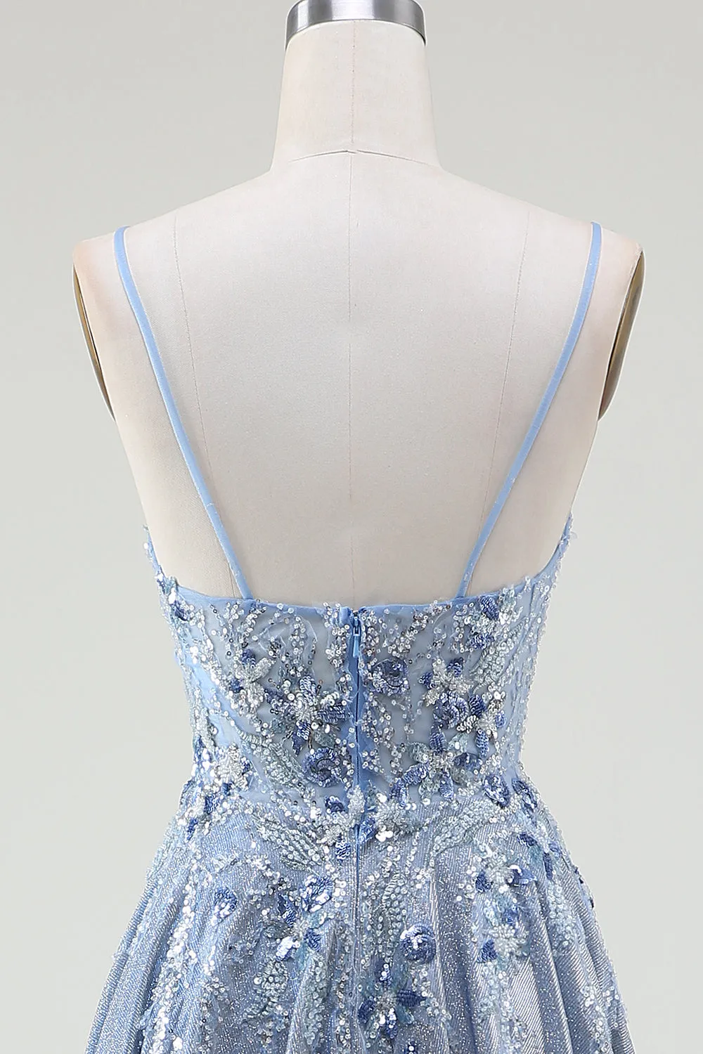 Glitter A-Line Spaghetti Straps Grey Blue Prom Dress sold by Zapaka product image thumbnail 5