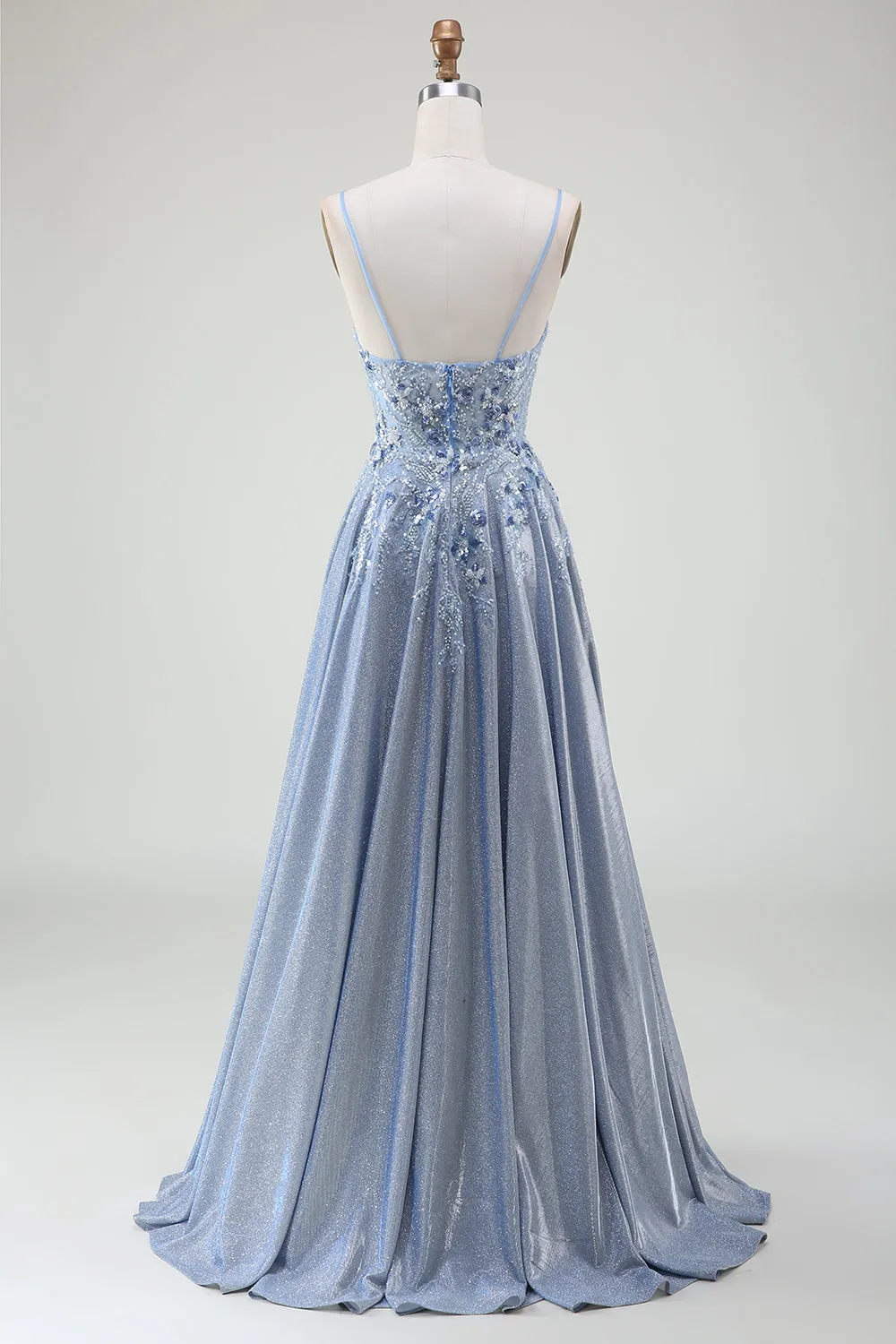 Glitter A-Line Spaghetti Straps Grey Blue Prom Dress sold by Zapaka product image thumbnail 2