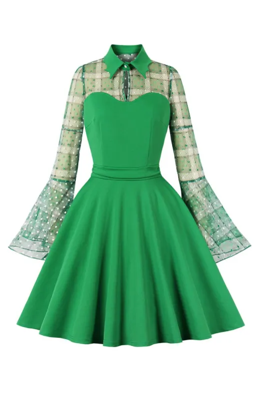 Plaid Long Sleeves Green Vintage Dress sold by Zapaka