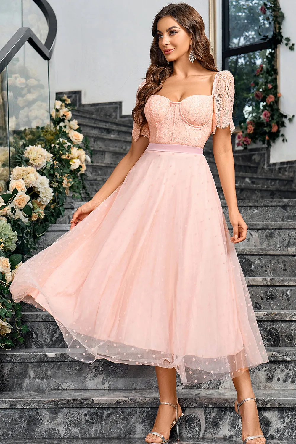 Pink A Line Maxi Formal Dress With Lace sold by Zapaka product image thumbnail 5