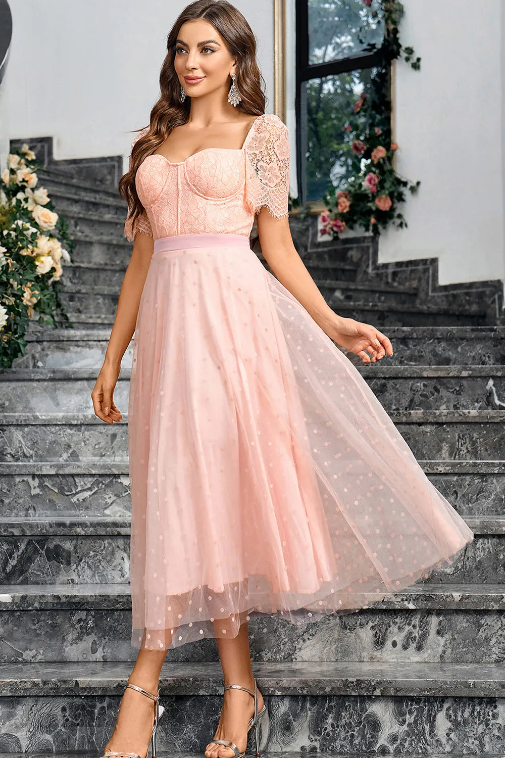 Pink A Line Maxi Formal Dress With Lace sold by Zapaka product image thumbnail 3