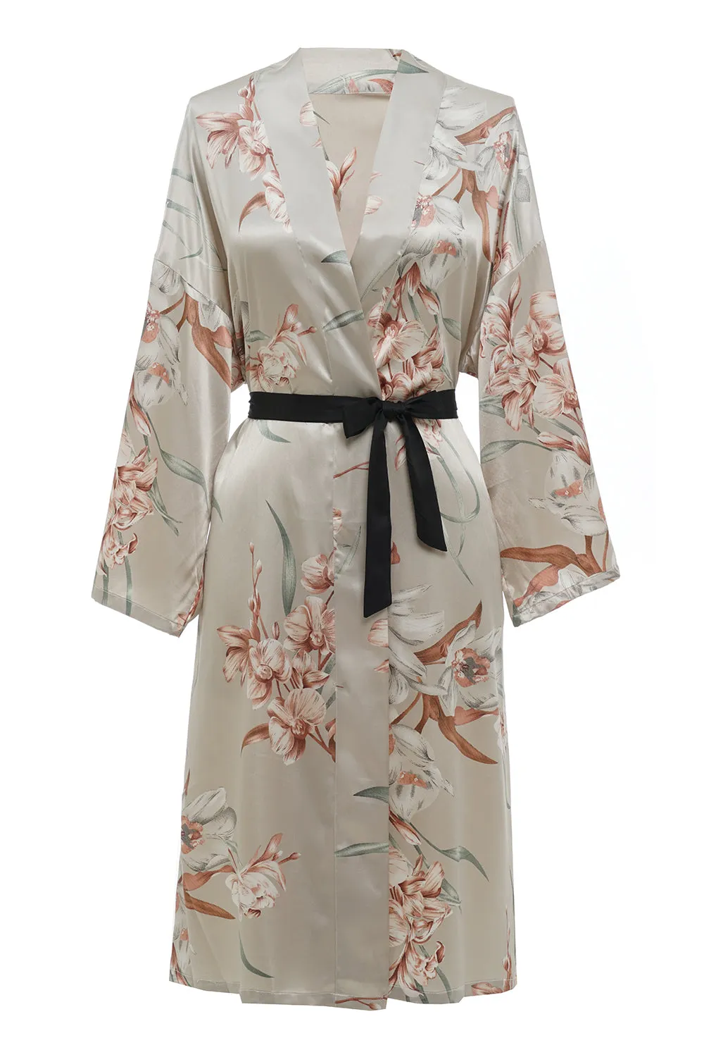 Light Grey Floral Satin Bridal Robe sold by Zapaka
