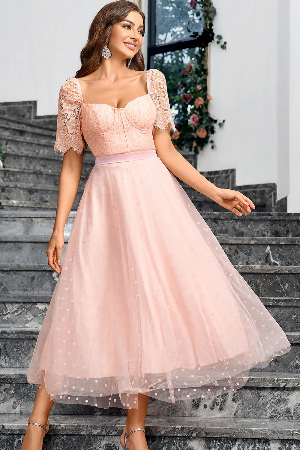 Pink A Line Maxi Formal Dress With Lace sold by Zapaka product image thumbnail 4