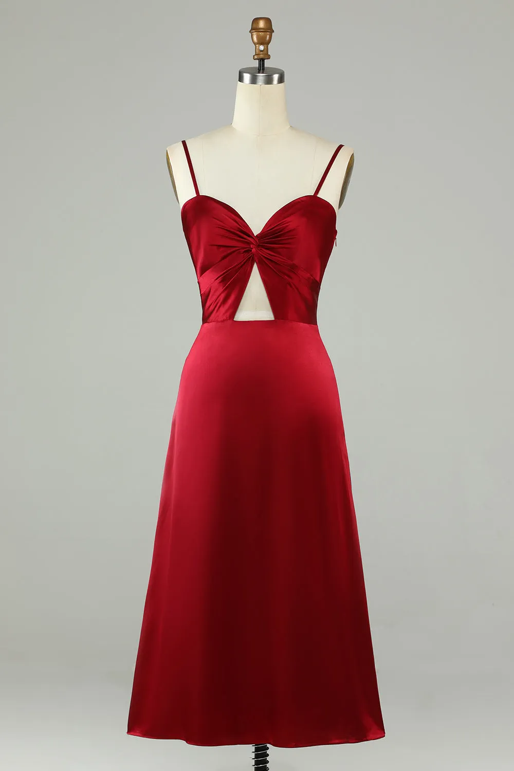 Hollow Out Burgundy Spaghetti Straps Bridesmaid Dress sold by Zapaka