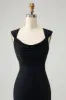 Black Blue Mermaid Cowl Neck Long Bridesmaid Dress sold by Zapaka