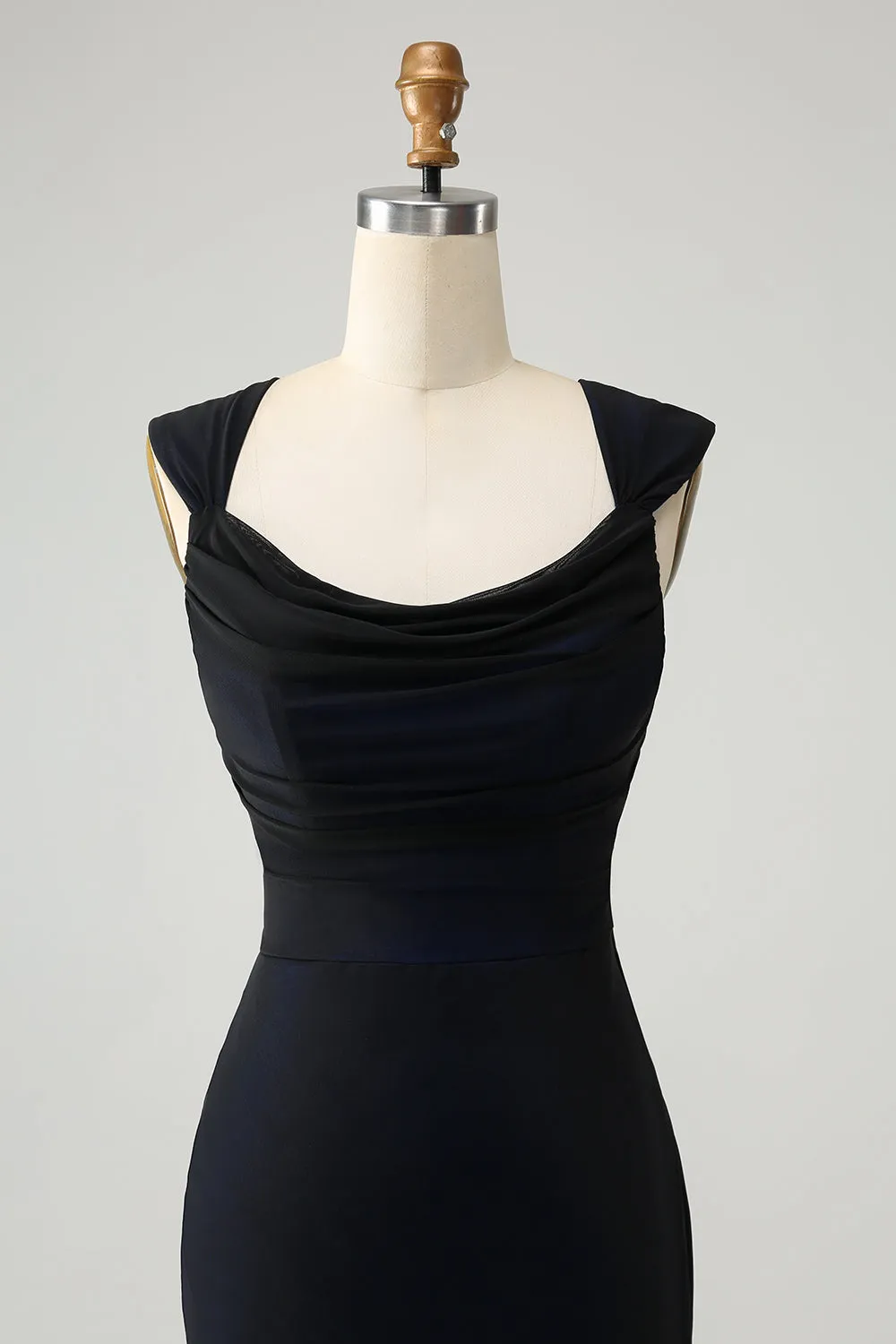 Black Blue Mermaid Cowl Neck Long Bridesmaid Dress sold by Zapaka product image thumbnail 4