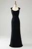 Black Blue Mermaid Cowl Neck Long Bridesmaid Dress sold by Zapaka