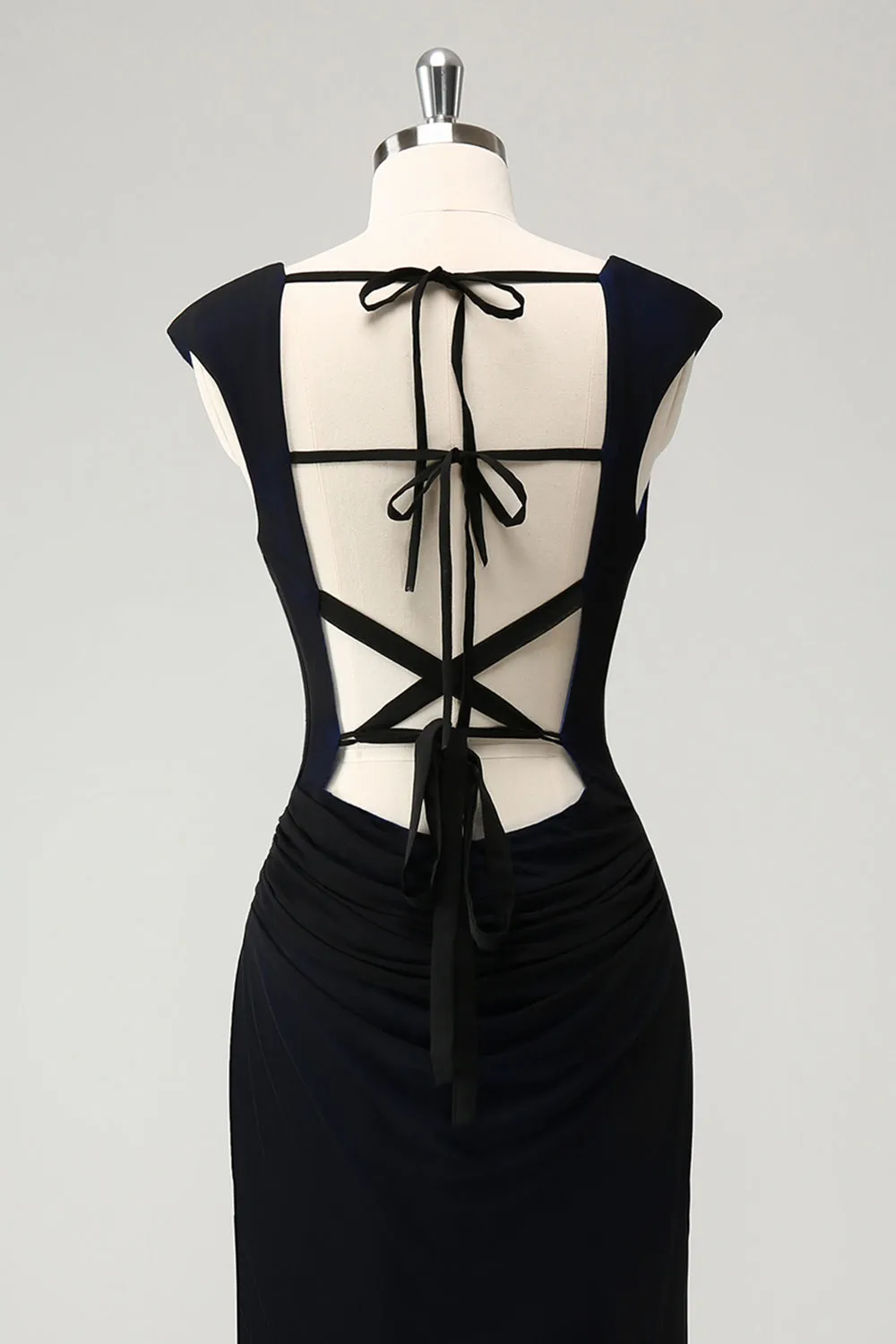 Black Blue Mermaid Cowl Neck Long Bridesmaid Dress sold by Zapaka product image thumbnail 5