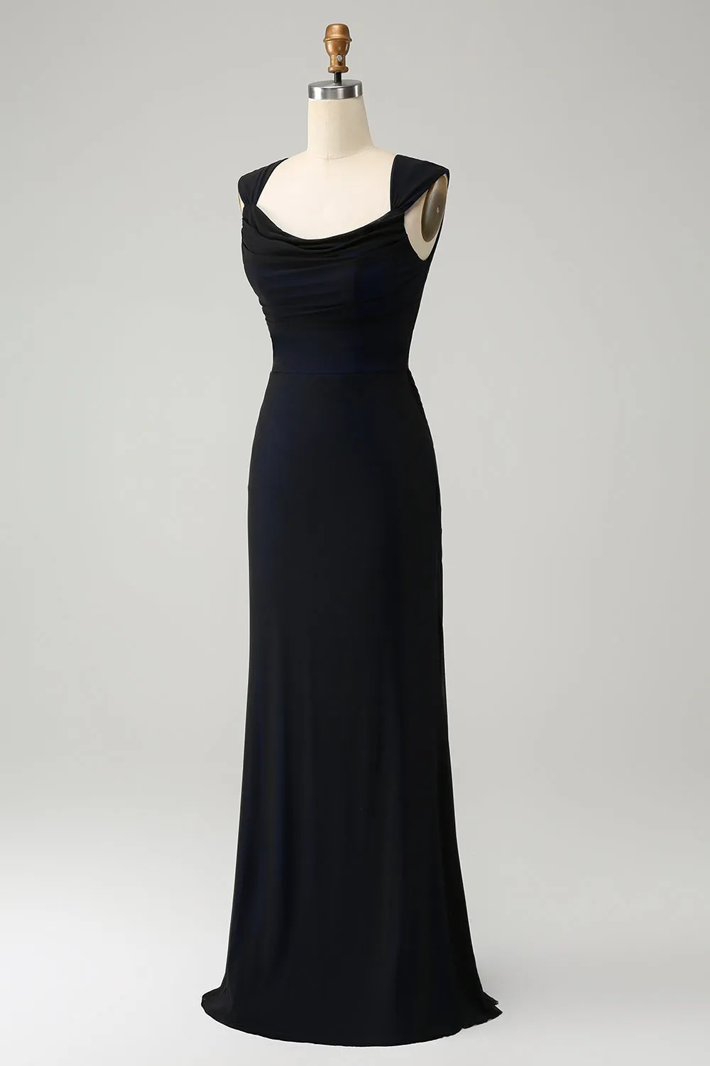 Black Blue Mermaid Cowl Neck Long Bridesmaid Dress sold by Zapaka product image thumbnail 3
