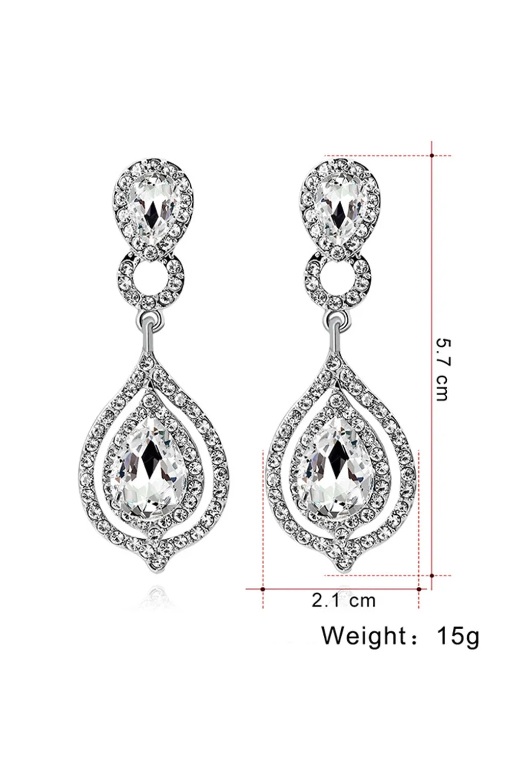 Bridal Wedding White Crystal Teardrop Pendant Earrings sold by Zapaka product image thumbnail 4