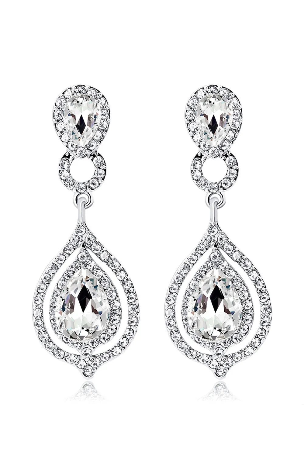 Bridal Wedding White Crystal Teardrop Pendant Earrings sold by Zapaka