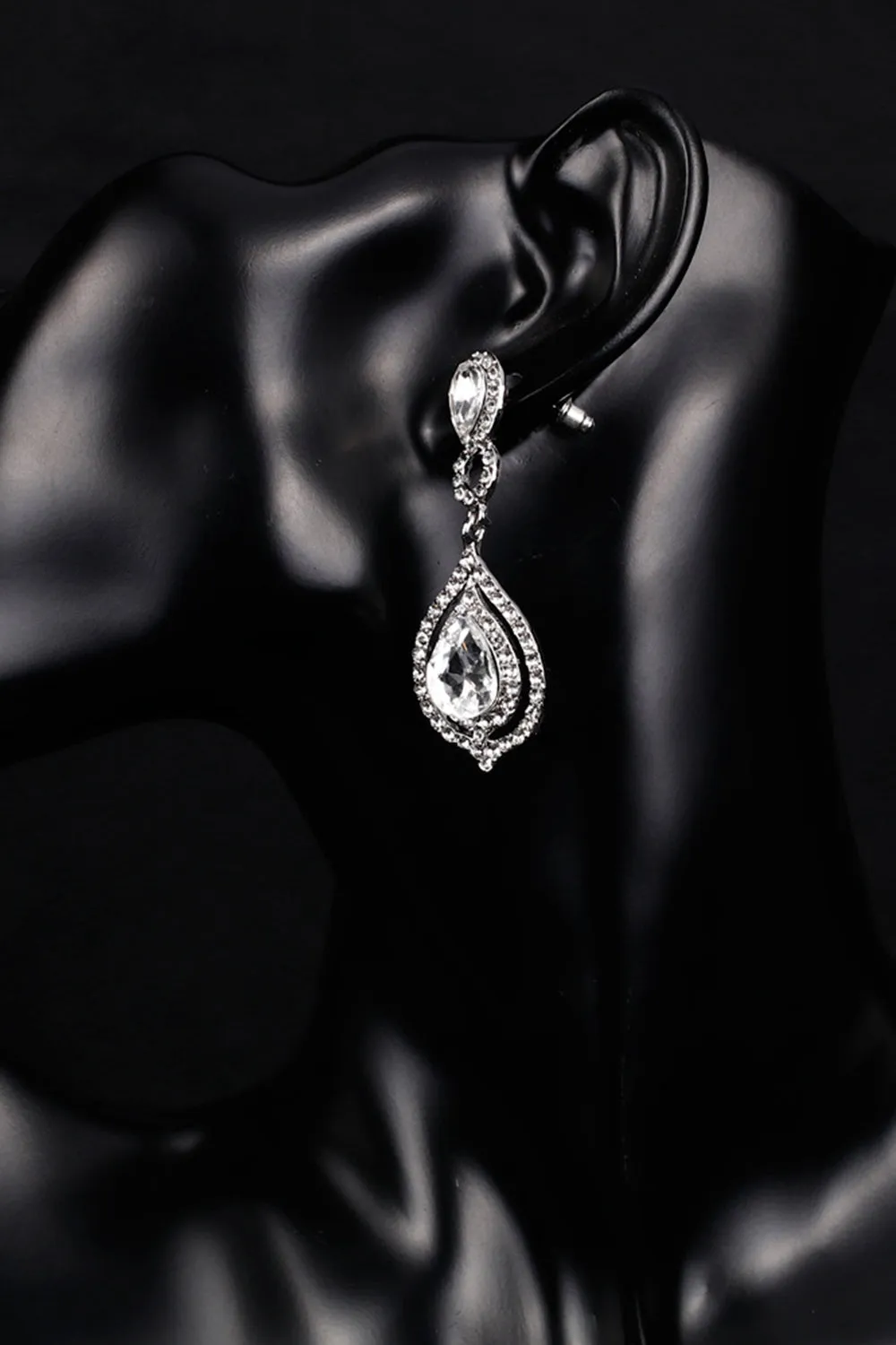 Bridal Wedding White Crystal Teardrop Pendant Earrings sold by Zapaka product image thumbnail 3