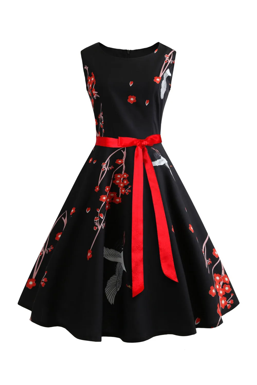 Black Sleeveless Printed Swing Vintage Dress sold by Zapaka
