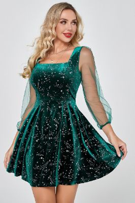Dark Green Velvet Cocktail Party Dress sold by Zapaka