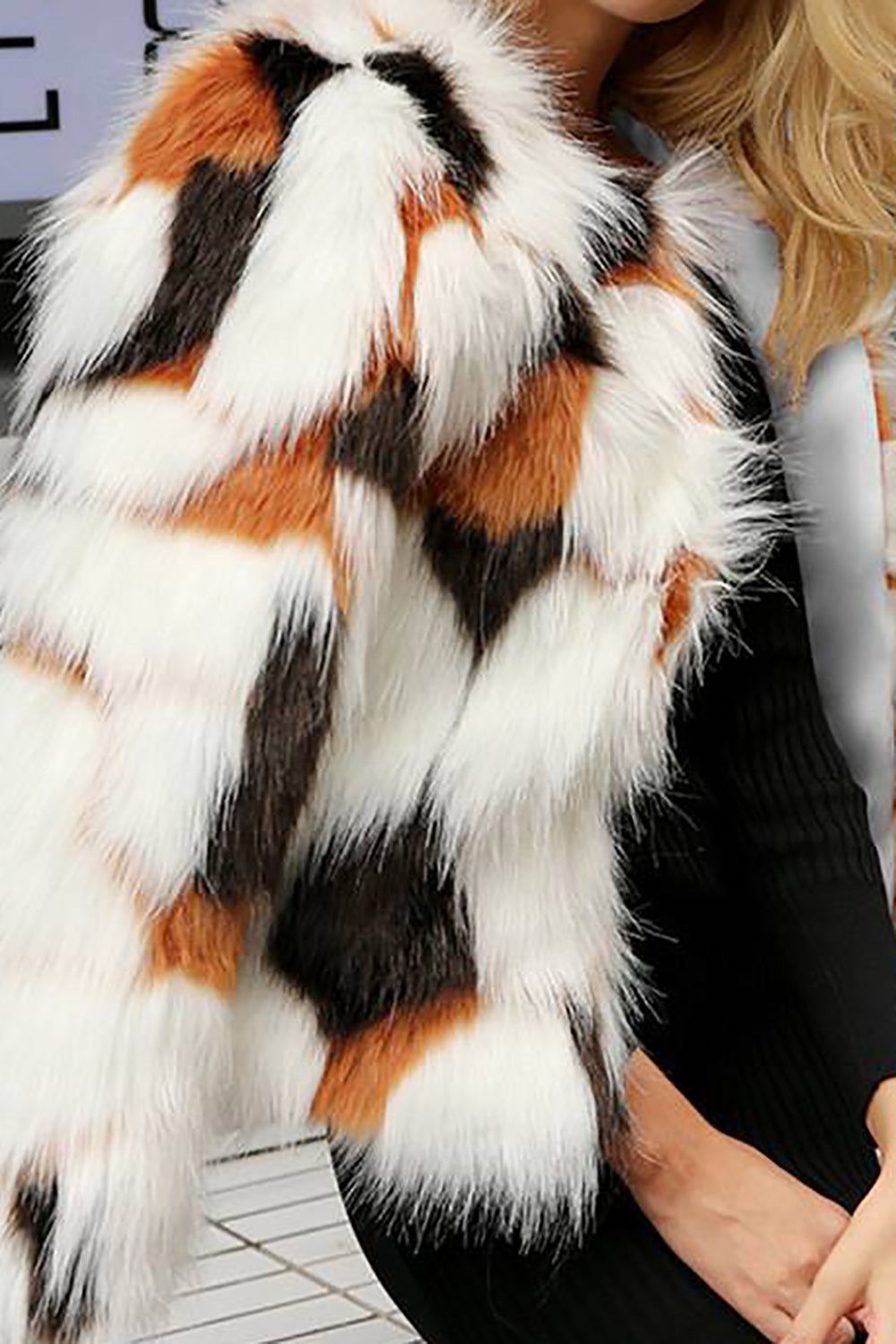 Patchwork Multicolor Faux Fur Coat sold by Zapaka product image thumbnail 3